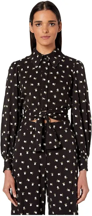 Embroidered Tie Blouse Black/Off-White 0