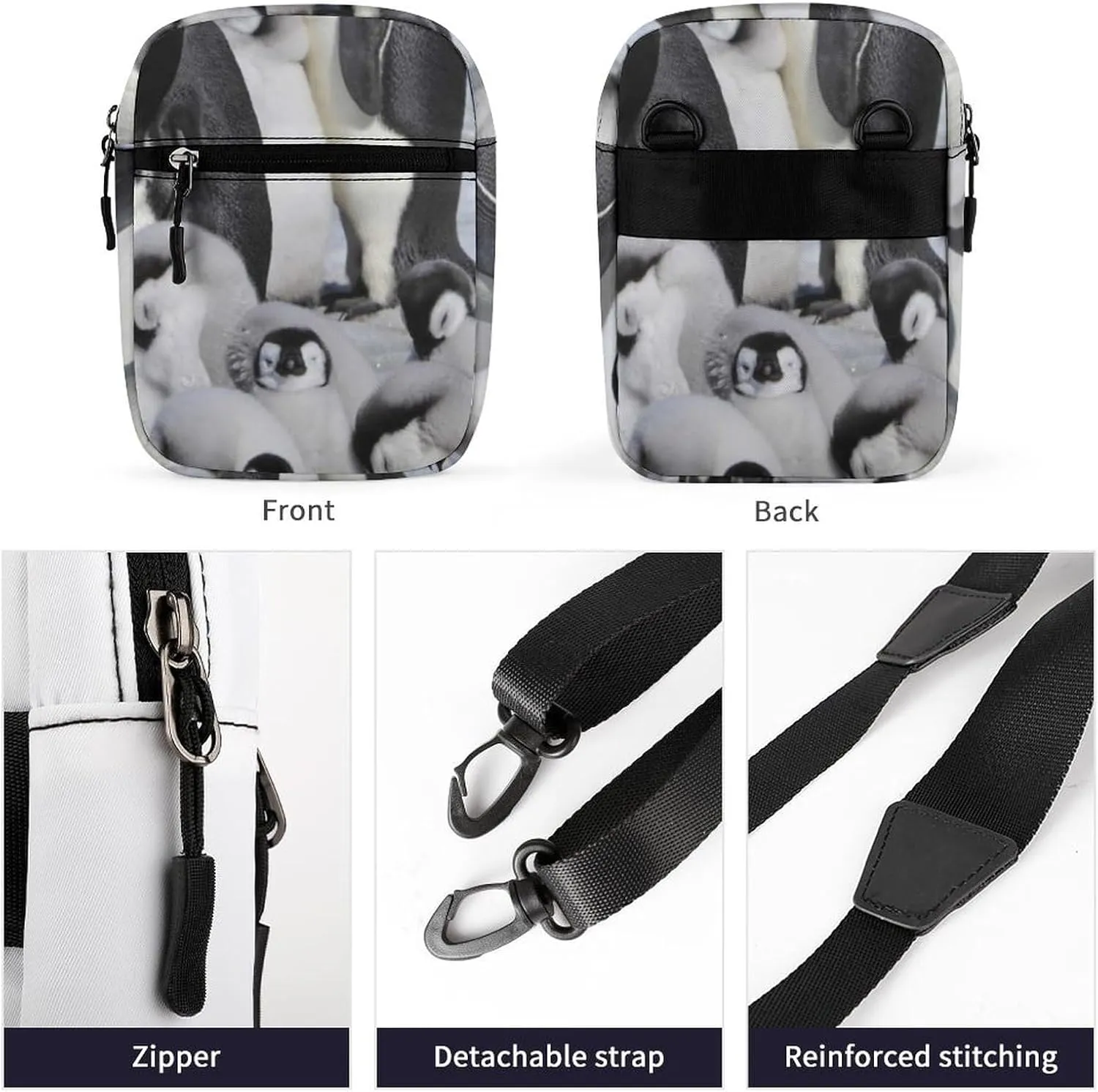 Emperor Penguins with Chick On Winter Snow Adjustable Fanny Waist Pack Pouch, Waterproof Crossbody Runners Bag Wallet for Gym Hiking Fitness Women Men 6.1 x 2.2 x 7.9 inch