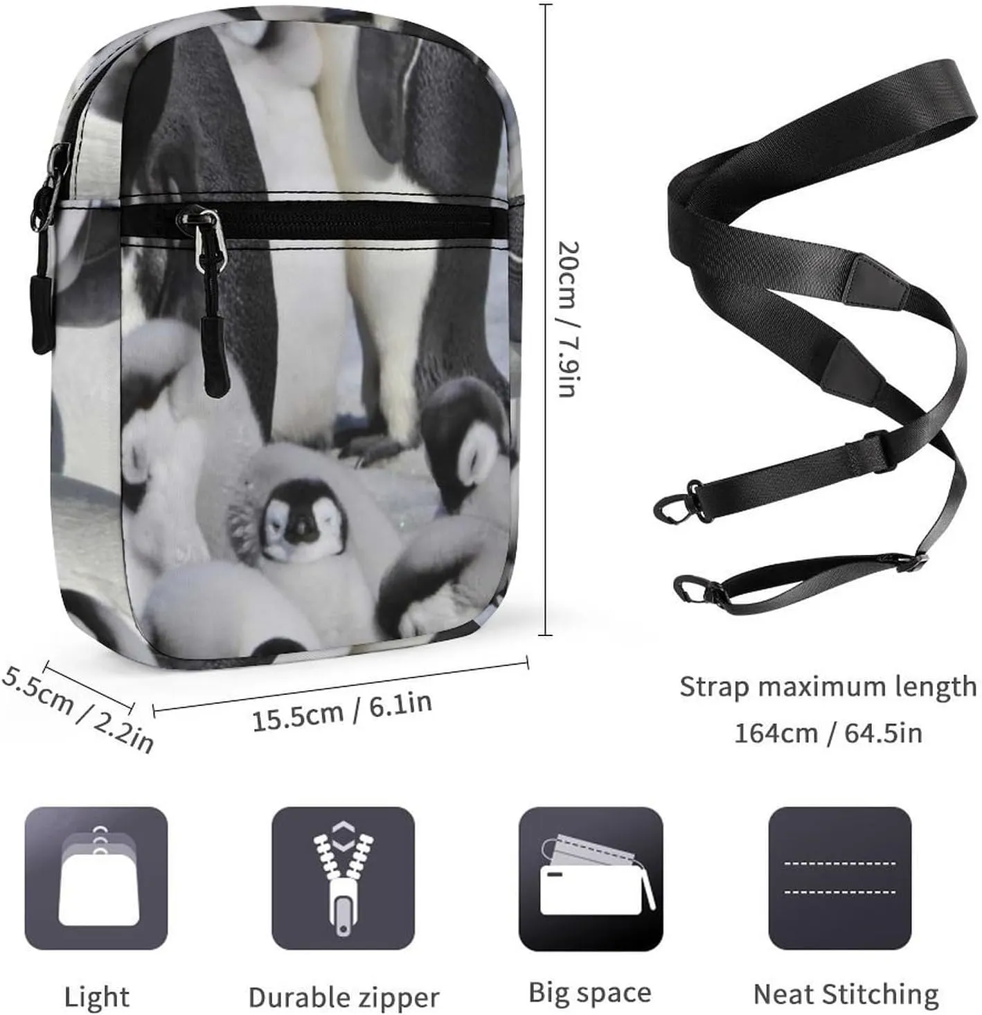 Emperor Penguins with Chick On Winter Snow Adjustable Fanny Waist Pack Pouch, Waterproof Crossbody Runners Bag Wallet for Gym Hiking Fitness Women Men 6.1 x 2.2 x 7.9 inch