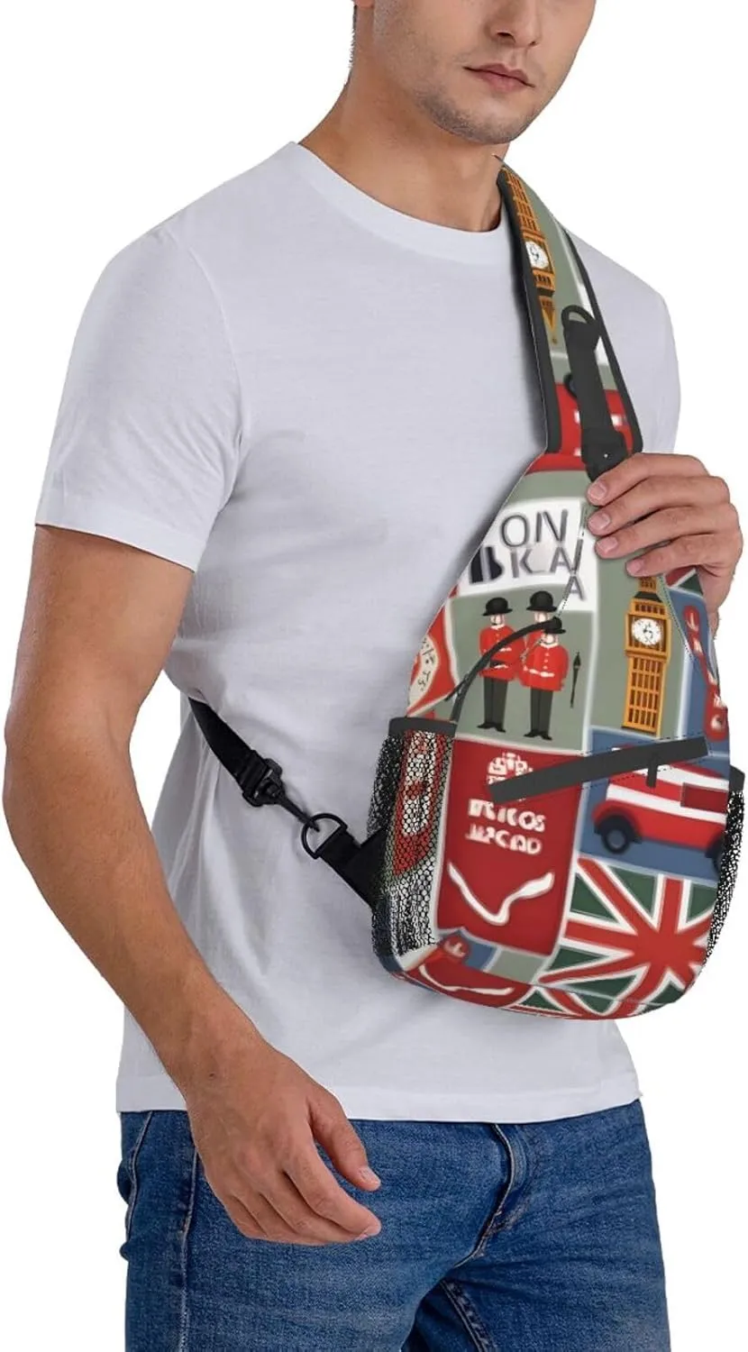 England Symbols Print Crossbody Sling Backpack For Women Men,Sling Bag Travel Hiking Chest Bag Daypack