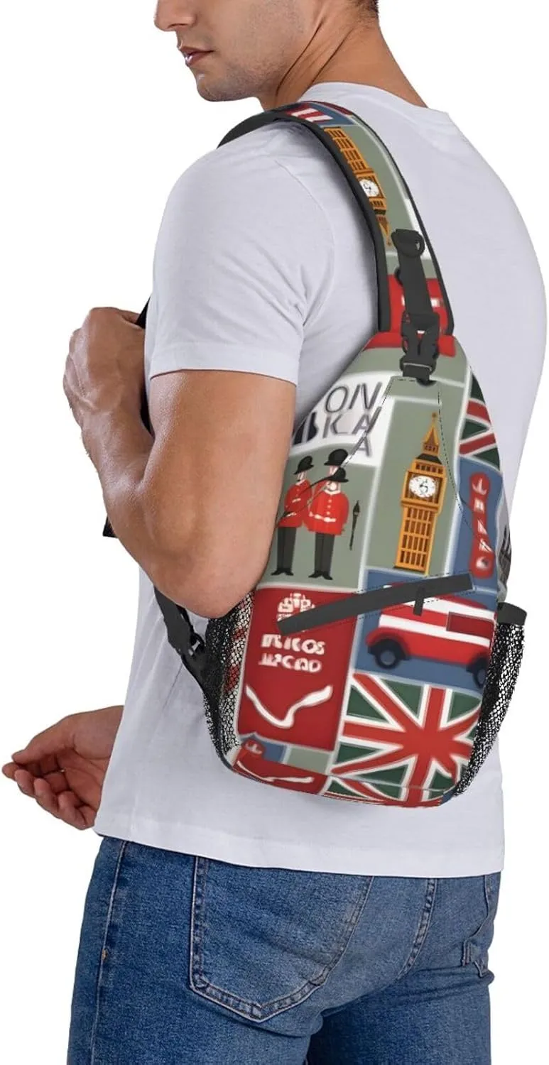 England Symbols Print Crossbody Sling Backpack For Women Men,Sling Bag Travel Hiking Chest Bag Daypack