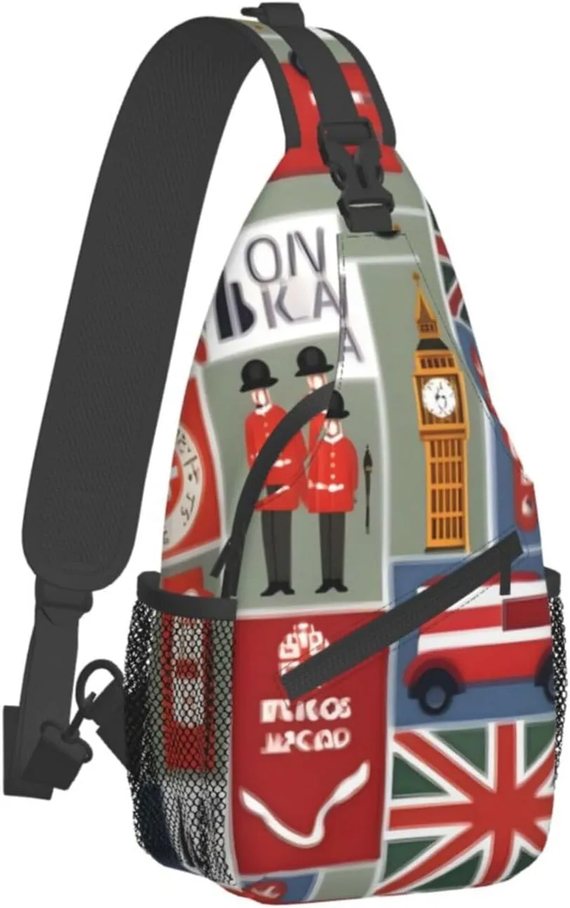 England Symbols Print Crossbody Sling Backpack For Women Men,Sling Bag Travel Hiking Chest Bag Daypack