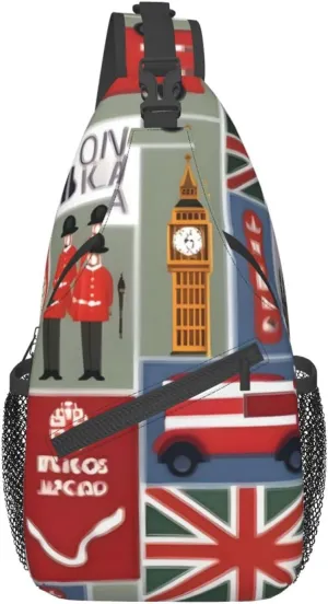 England Symbols Print Crossbody Sling Backpack For Women Men,Sling Bag Travel Hiking Chest Bag Daypack