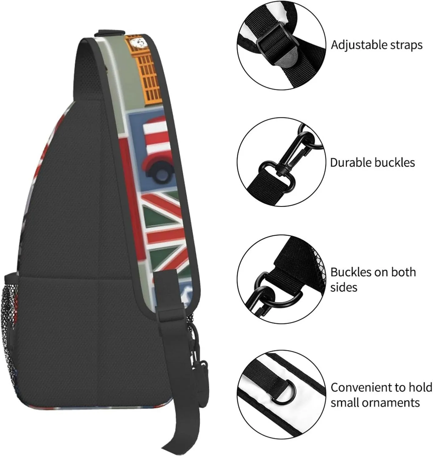 England Symbols Print Crossbody Sling Backpack For Women Men,Sling Bag Travel Hiking Chest Bag Daypack