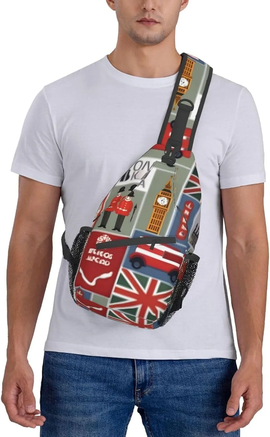 England Symbols Print Crossbody Sling Backpack For Women Men,Sling Bag Travel Hiking Chest Bag Daypack