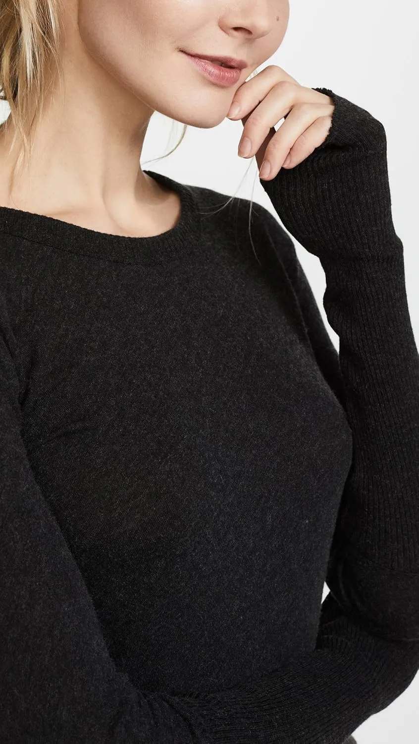 Enza Costa Women’s Cashmere Blend Cuffed Crew Top with Thumbholes