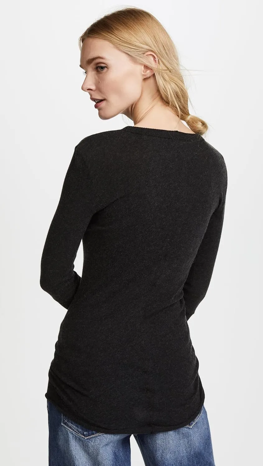 Enza Costa Women’s Cashmere Blend Cuffed Crew Top with Thumbholes