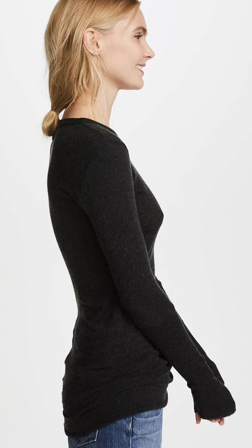 Enza Costa Women’s Cashmere Blend Cuffed Crew Top with Thumbholes