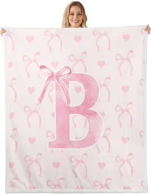 Erosebridal Initial Alphabet B Twin 60"x80" Women Teen Girls Pink Letter Plush Sherpa Blanket Aesthetic Bowknot Fleece Throw Blanket Cute Love Hearts Warm Plush Couch Sofa Geometric Butterfly Knot