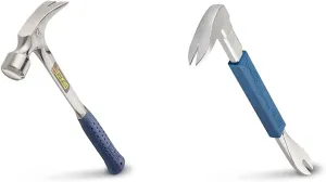 Estwing E3‐22S 22 oz Straight Claw Hammer with Smooth Face & Shock Reduction Grip, Silver and ESTWING Pro Claw Nail Puller - 14" Pry Bar