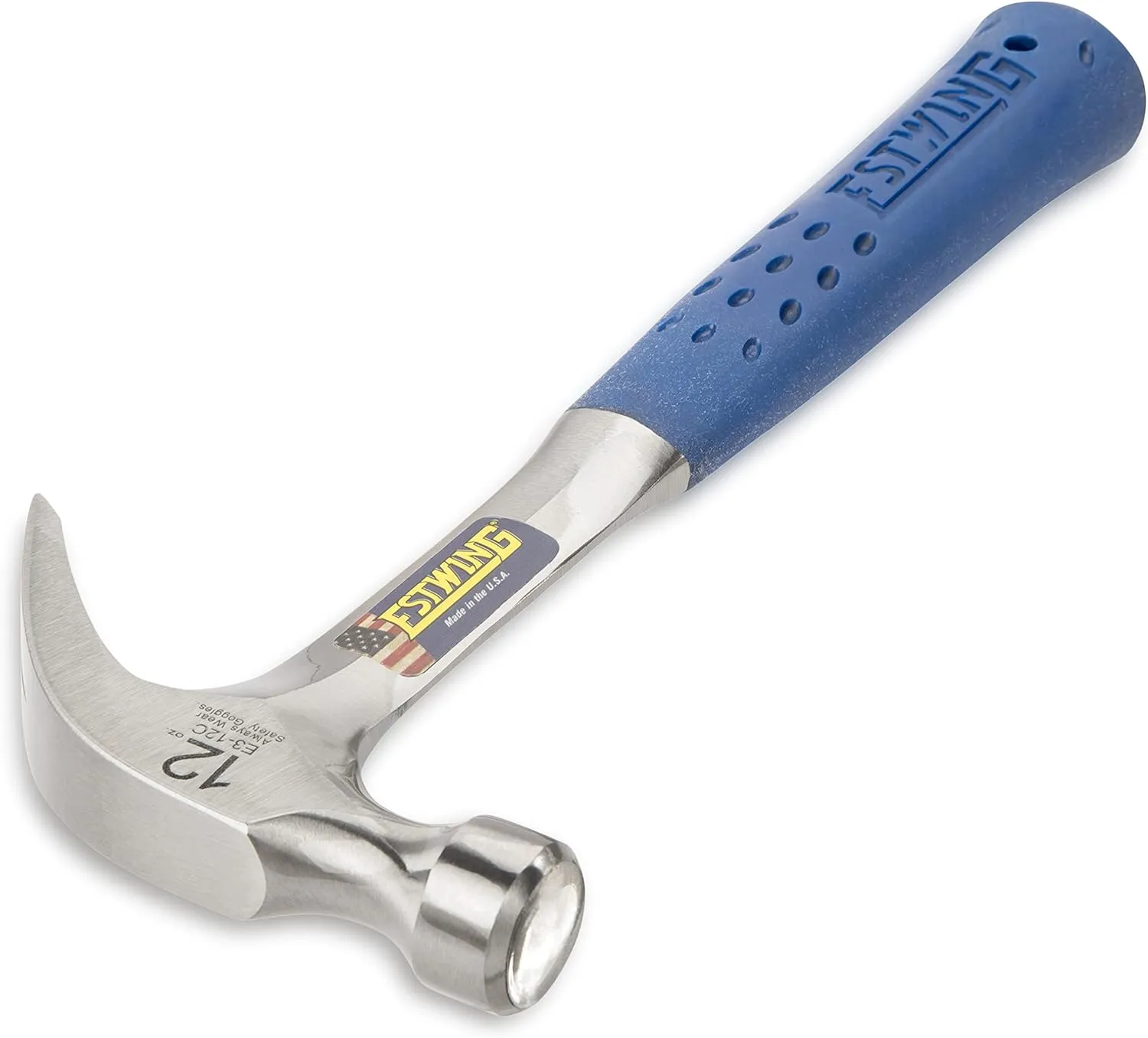 ESTWING Hammer - 12 oz Curved Claw with Smooth Face & Shock Reduction Grip - E3-12C