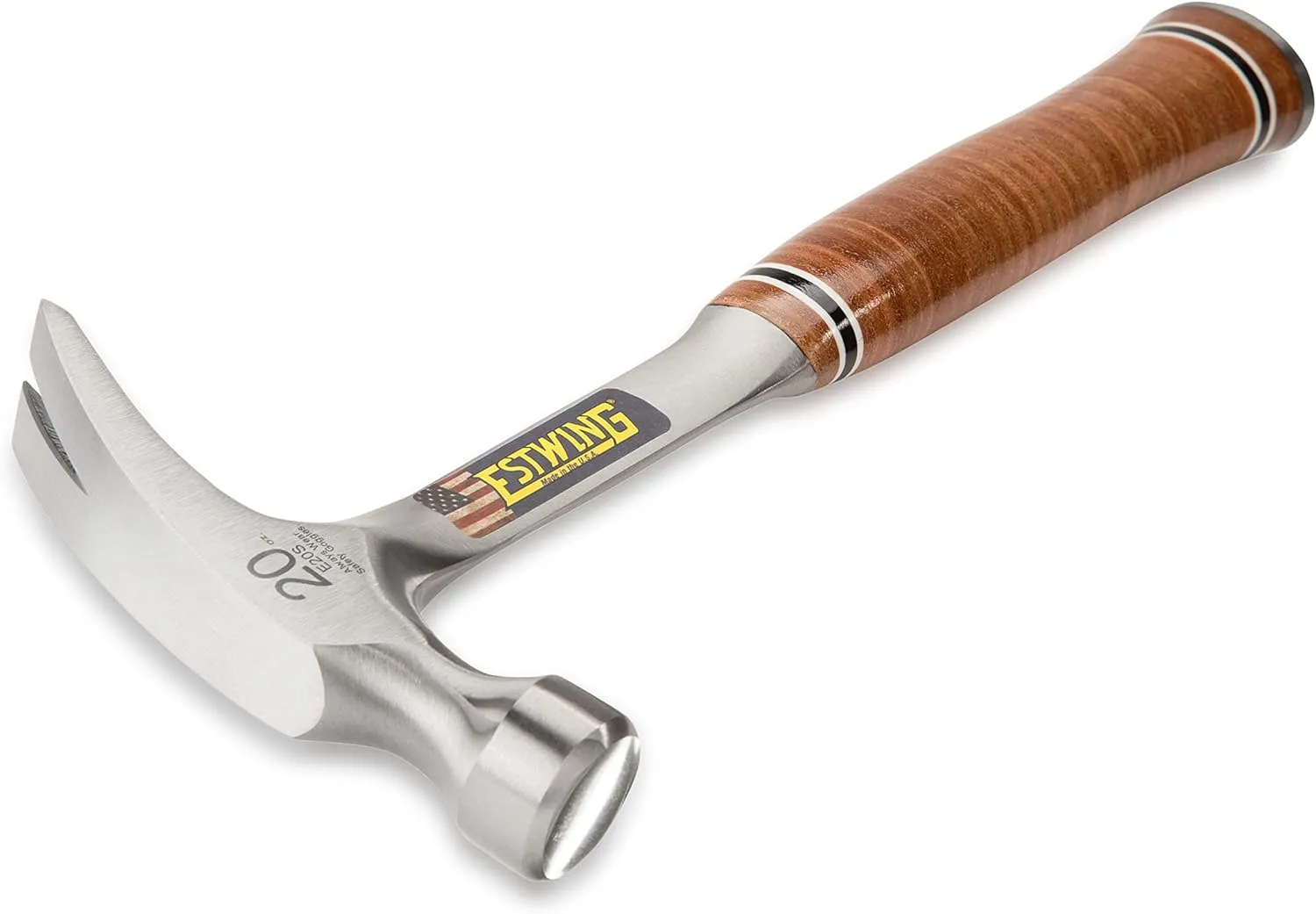 Estwing Hammer - 20 oz Straight Rip Claw with Smooth Face & Genuine Leather Grip - E20S