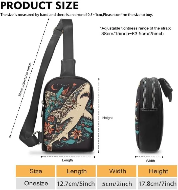 Ethnic Sea Shark Crossbody Bags for Women PU Leather Sling Bag, Hawaii Tribal Sharks Print Small Fanny Pack Chest Daypack for Hiking Travel Sports Running