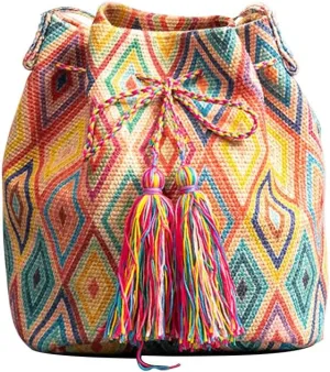 Ethnic Tote Bag for Women Canvas Handbag Bohemian Bucket Bag Retro Shoulder Crossbody Bag with Tassels