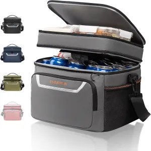 EVERFUN Small Lunch Box Insulated Cooler Bag Mini Cooler 24 Can Soft Sided Lunch Bag for Men Women Ice Chest Double Deck Portable Personal Collapsible Waterproof Leak-Proof for Work Travel Car, Gray