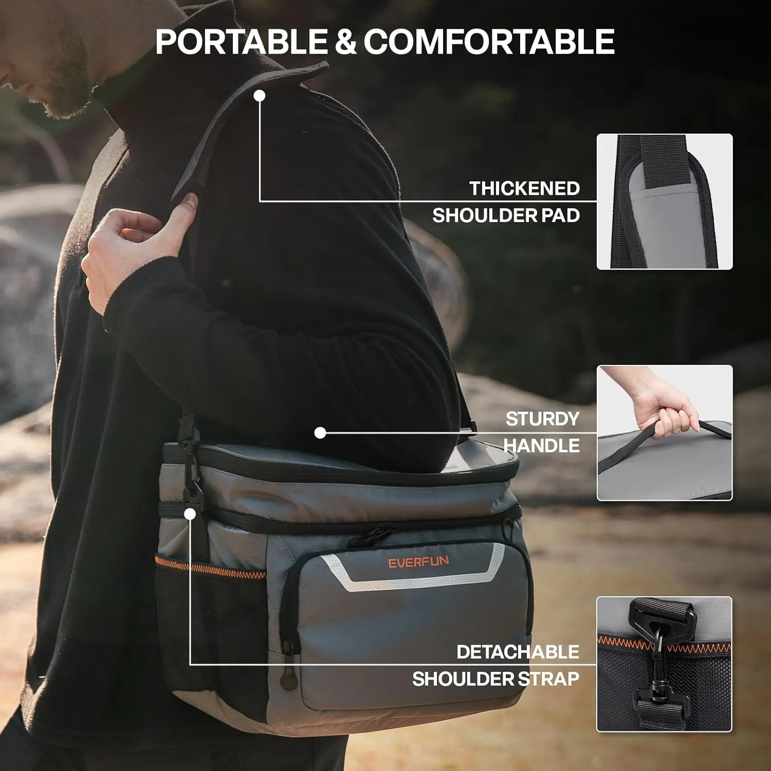 EVERFUN Small Lunch Box Insulated Cooler Bag Mini Cooler 24 Can Soft Sided Lunch Bag for Men Women Ice Chest Double Deck Portable Personal Collapsible Waterproof Leak-Proof for Work Travel Car, Gray