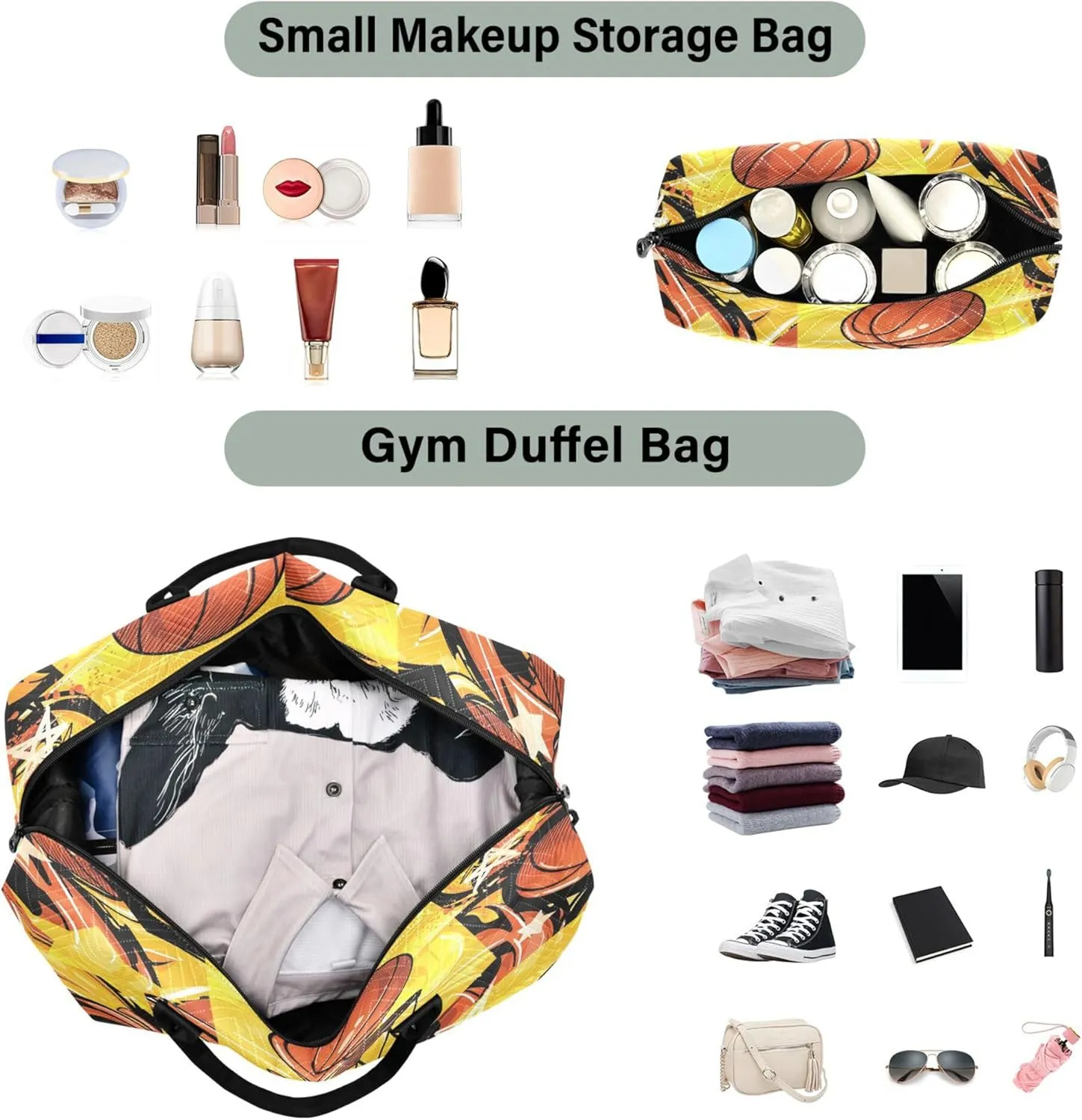 Exnundod Women Weekender Bags Basketball Seamless Pattern Travel Duffel Bags Carry On Overnight Bag Street Art Style Large Hospital Tote Luggage