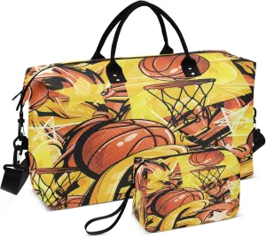 Exnundod Women Weekender Bags Basketball Seamless Pattern Travel Duffel Bags Carry On Overnight Bag Street Art Style Large Hospital Tote Luggage