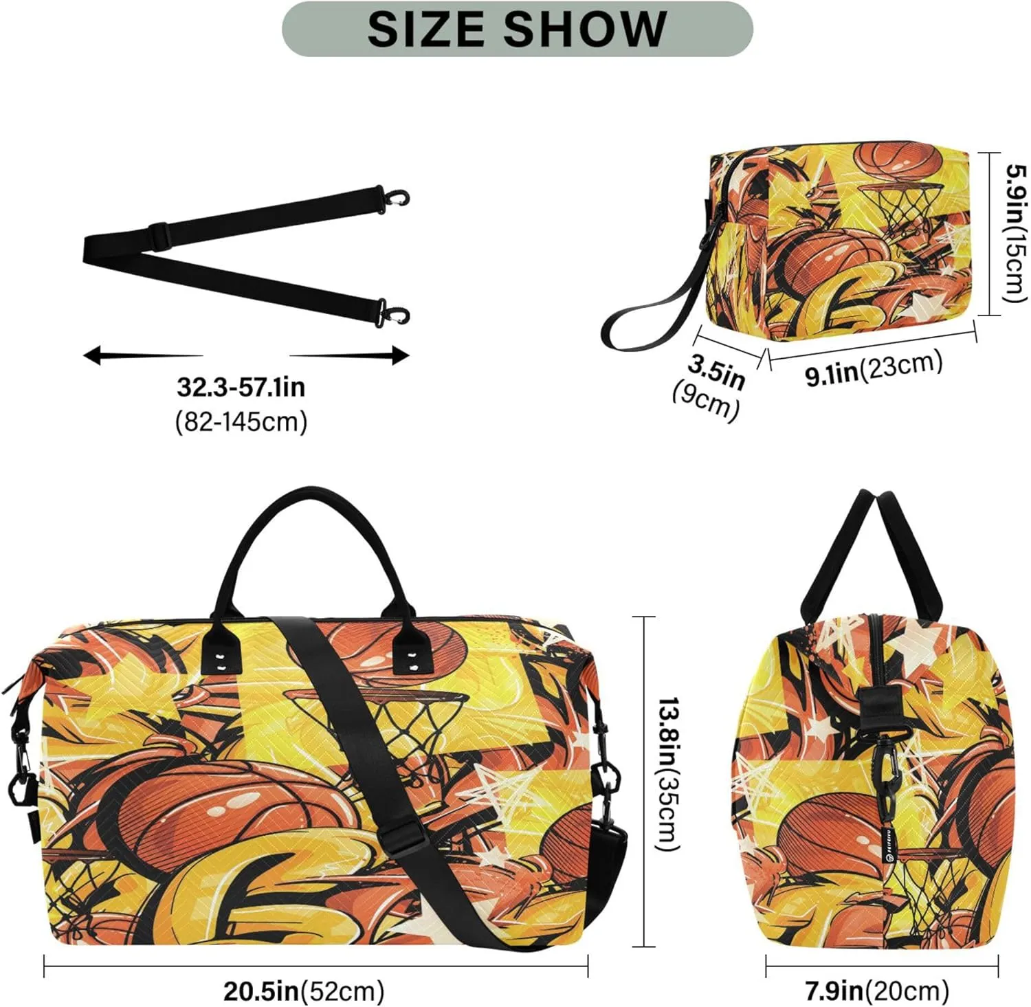 Exnundod Women Weekender Bags Basketball Seamless Pattern Travel Duffel Bags Carry On Overnight Bag Street Art Style Large Hospital Tote Luggage