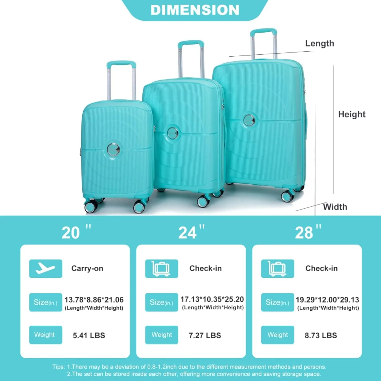 Expandable Hardshell Suitcase Double Spinner Wheels PP Luggage Sets Lightweight Durable Suitcase with TSA Lock,3-Piece Set (20/24/28),Black-NEW SKU W284P197041/W284P197039 (Lake Blue   Polypropylene)