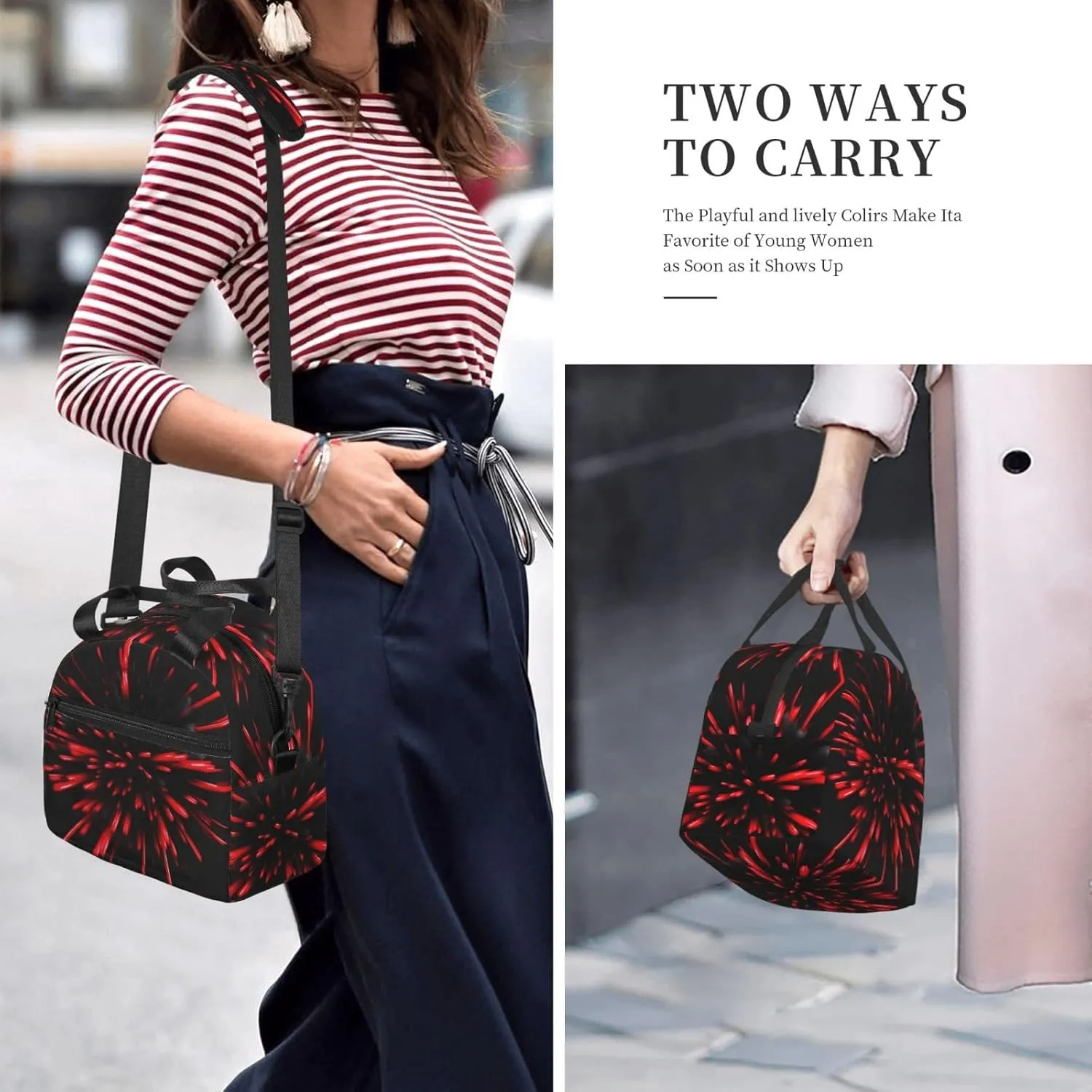 Explosion Burst Red And Black Insulated Lunch Bag Lunch Box For Women Men Reusable Tote For Office Gym Outings