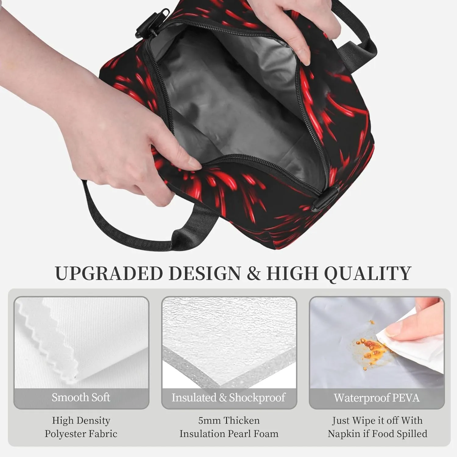 Explosion Burst Red And Black Insulated Lunch Bag Lunch Box For Women Men Reusable Tote For Office Gym Outings