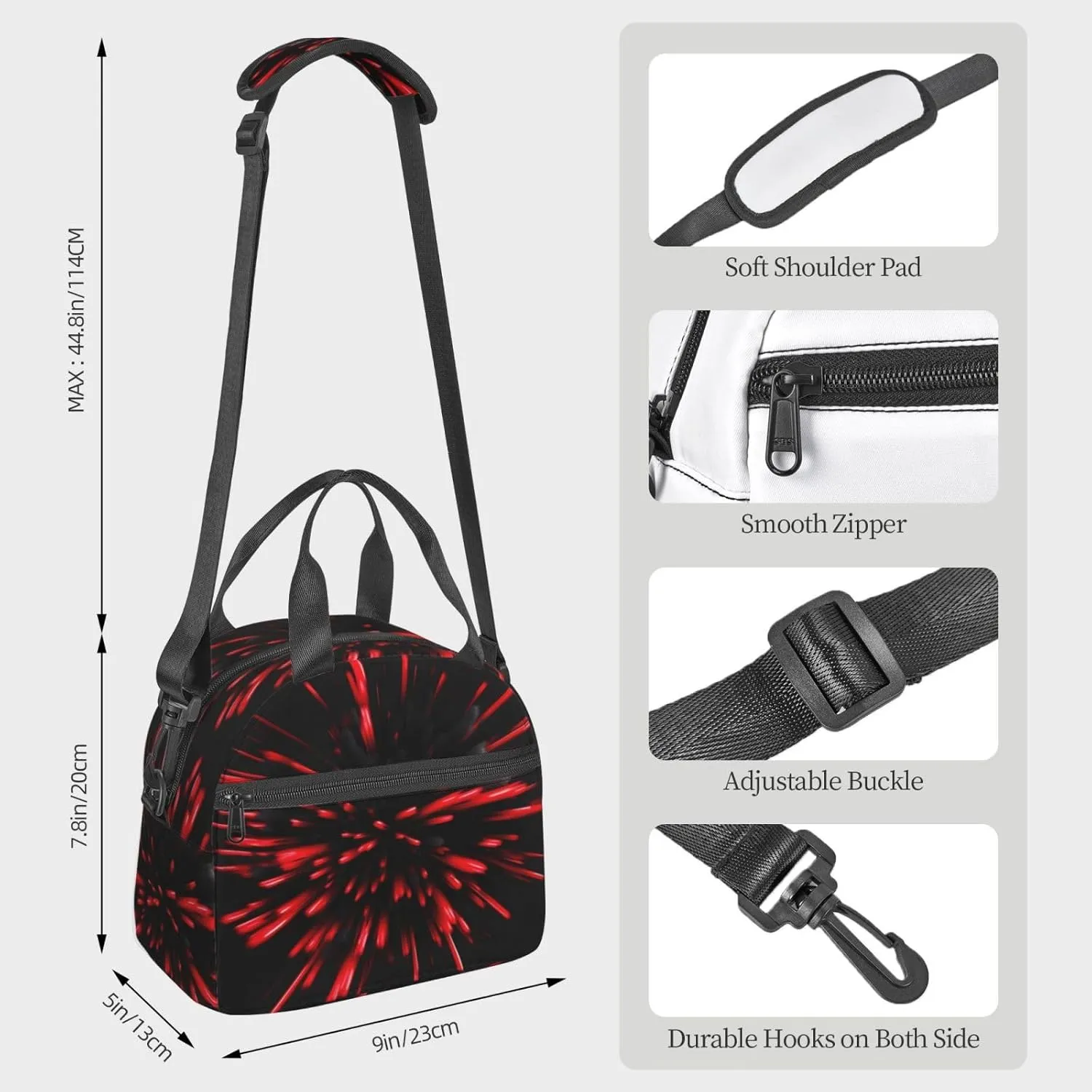 Explosion Burst Red And Black Insulated Lunch Bag Lunch Box For Women Men Reusable Tote For Office Gym Outings