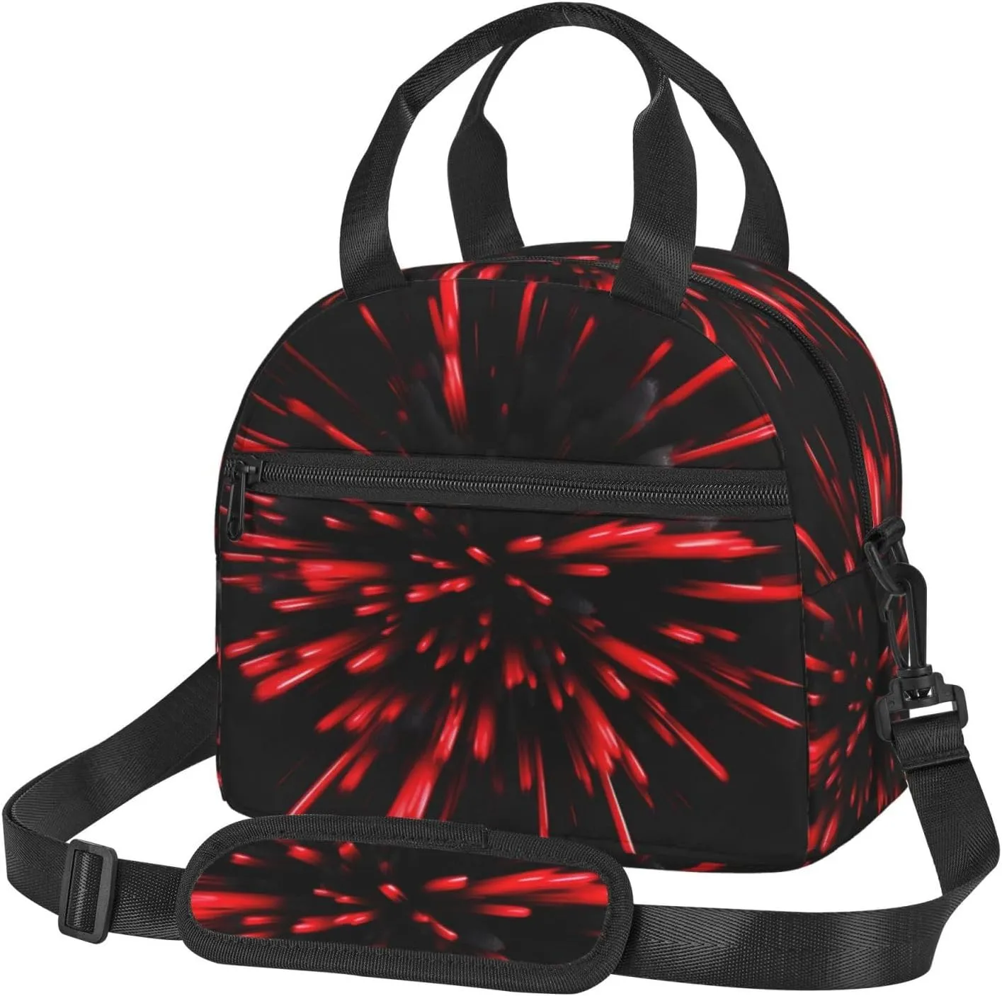 Explosion Burst Red And Black Insulated Lunch Bag Lunch Box For Women Men Reusable Tote For Office Gym Outings