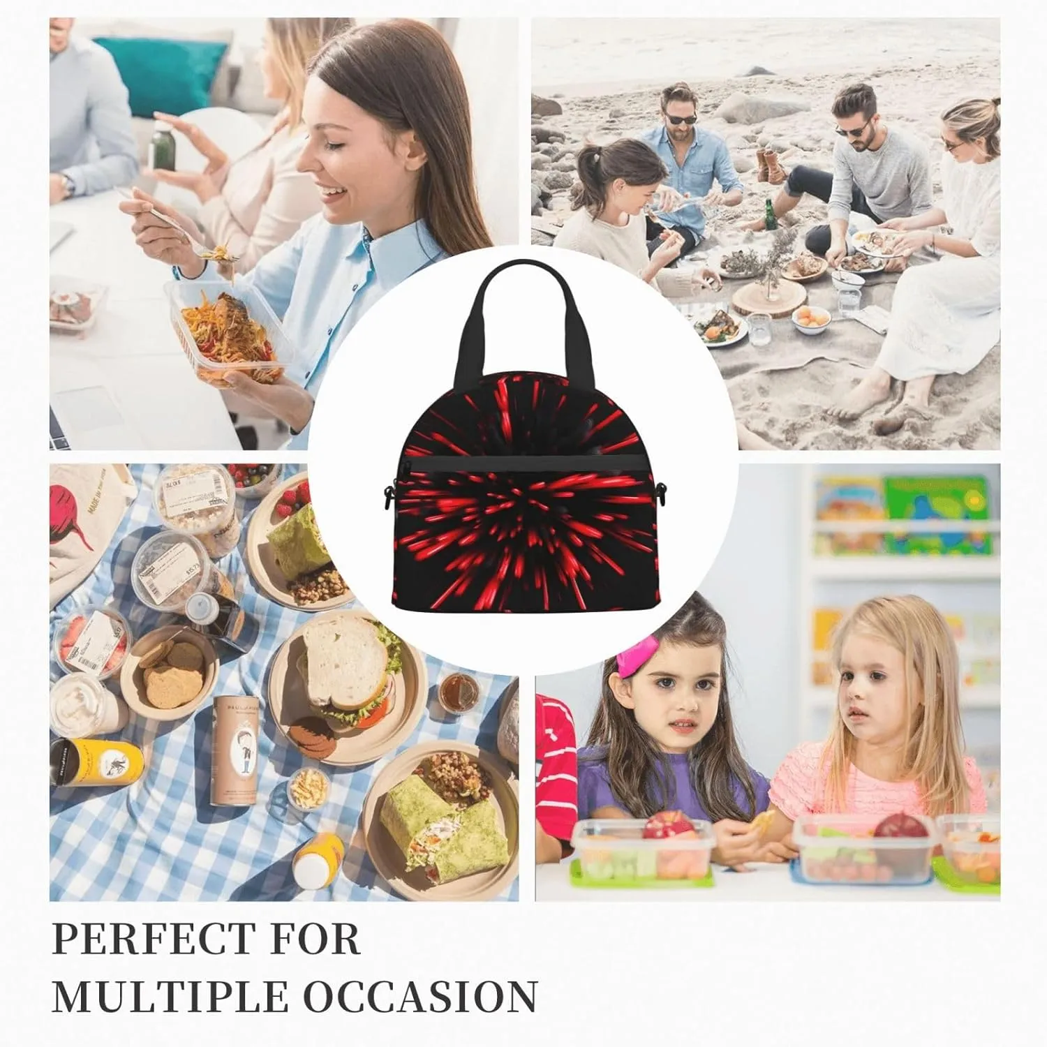 Explosion Burst Red And Black Insulated Lunch Bag Lunch Box For Women Men Reusable Tote For Office Gym Outings
