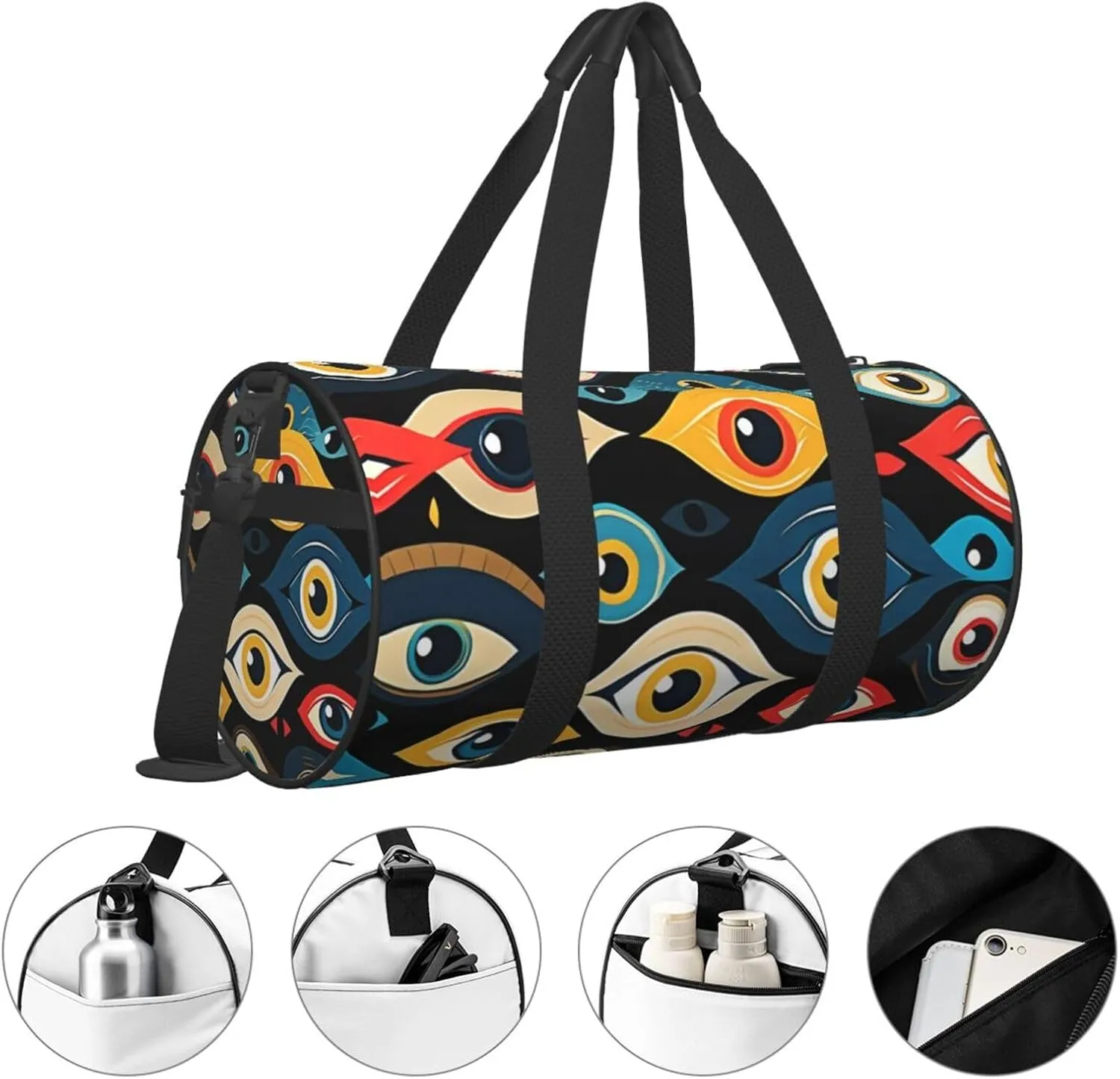 eyes Printed Travel Bag,Round Personal Item Storage bag,Foldie Duffel Bag for Traveling Vacation,Fitness,Sports