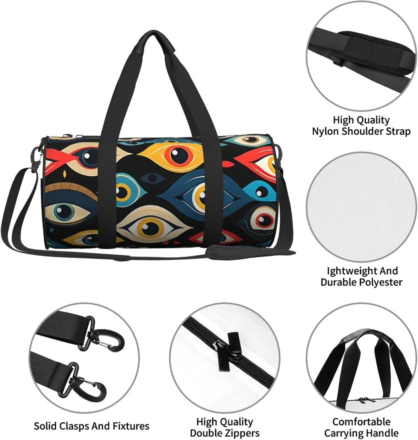 eyes Printed Travel Bag,Round Personal Item Storage bag,Foldie Duffel Bag for Traveling Vacation,Fitness,Sports