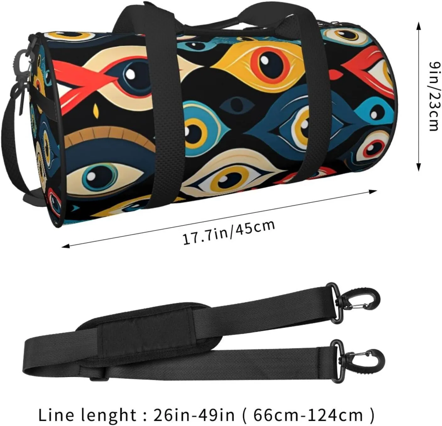 eyes Printed Travel Bag,Round Personal Item Storage bag,Foldie Duffel Bag for Traveling Vacation,Fitness,Sports