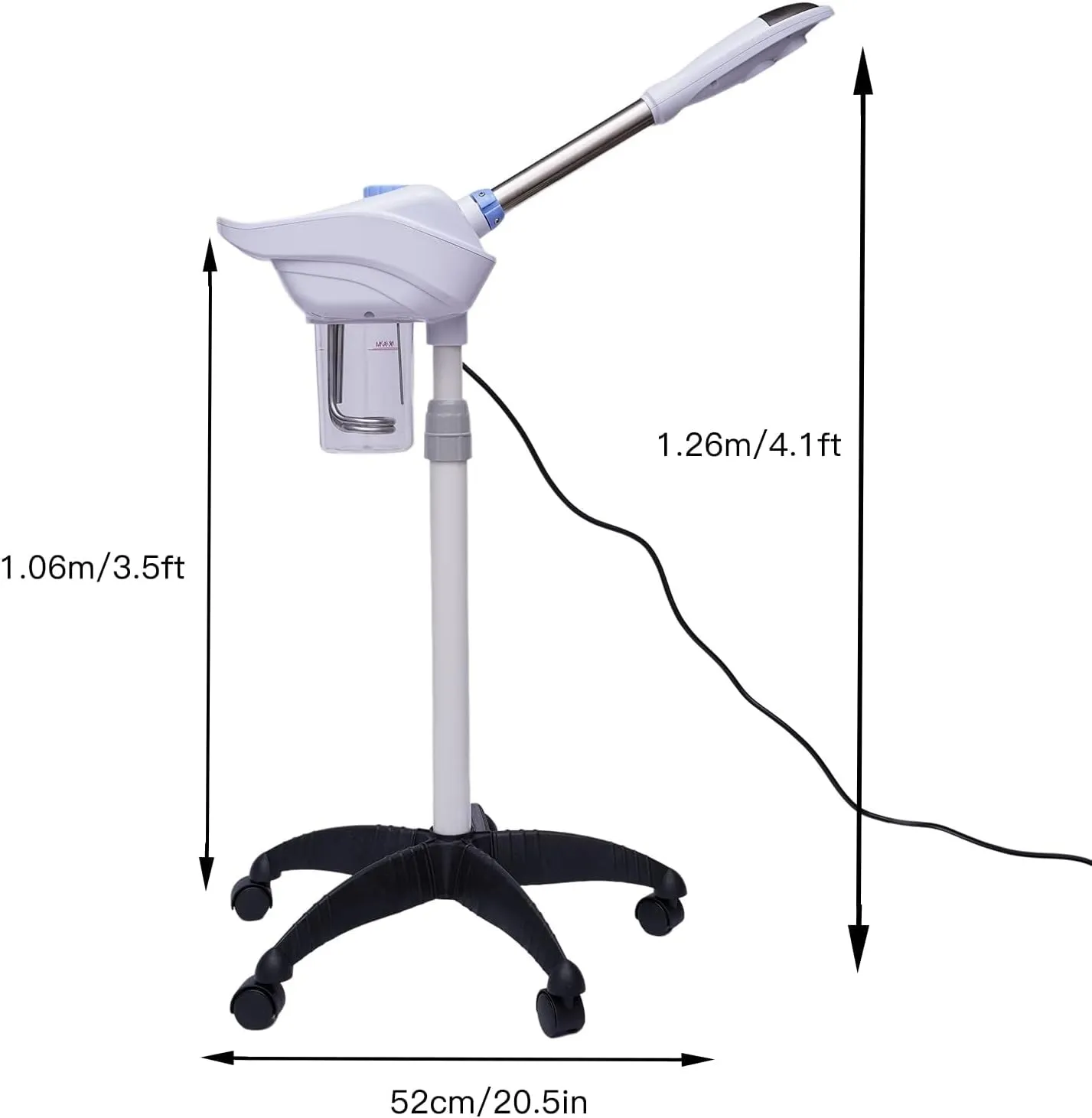 Facial Steamer, 750W Ozone Face Humidifier, 0.39-0.51" Stand Adjustable Salon Professional Beauty Sprayer w/Wheels, 3-5min Fogging SPA Warm Mist Face Steamer w/ 360° Rotating Nozzle for Home, White