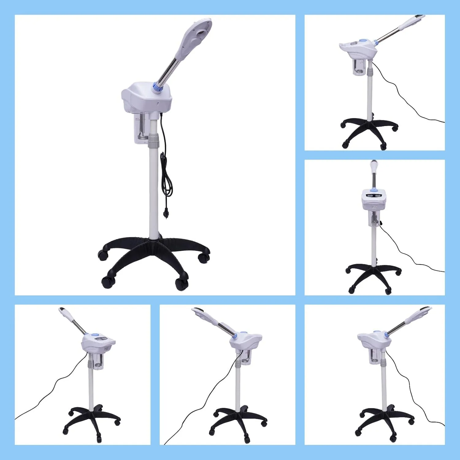 Facial Steamer, 750W Ozone Face Humidifier, 0.39-0.51" Stand Adjustable Salon Professional Beauty Sprayer w/Wheels, 3-5min Fogging SPA Warm Mist Face Steamer w/ 360° Rotating Nozzle for Home, White