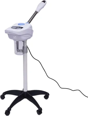 Facial Steamer, 750W Ozone Face Humidifier, 0.39-0.51" Stand Adjustable Salon Professional Beauty Sprayer w/Wheels, 3-5min Fogging SPA Warm Mist Face Steamer w/ 360° Rotating Nozzle for Home, White