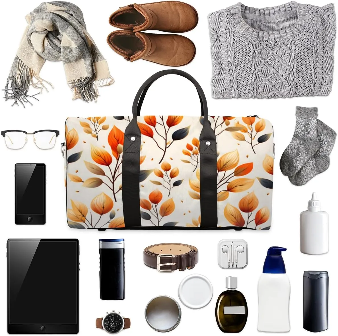 Fall Leaves Travel Duffle Bag for Women Men Gym Duffel Foldable Bag Waterproof Weekender Autumn Leaf Duffle Tote