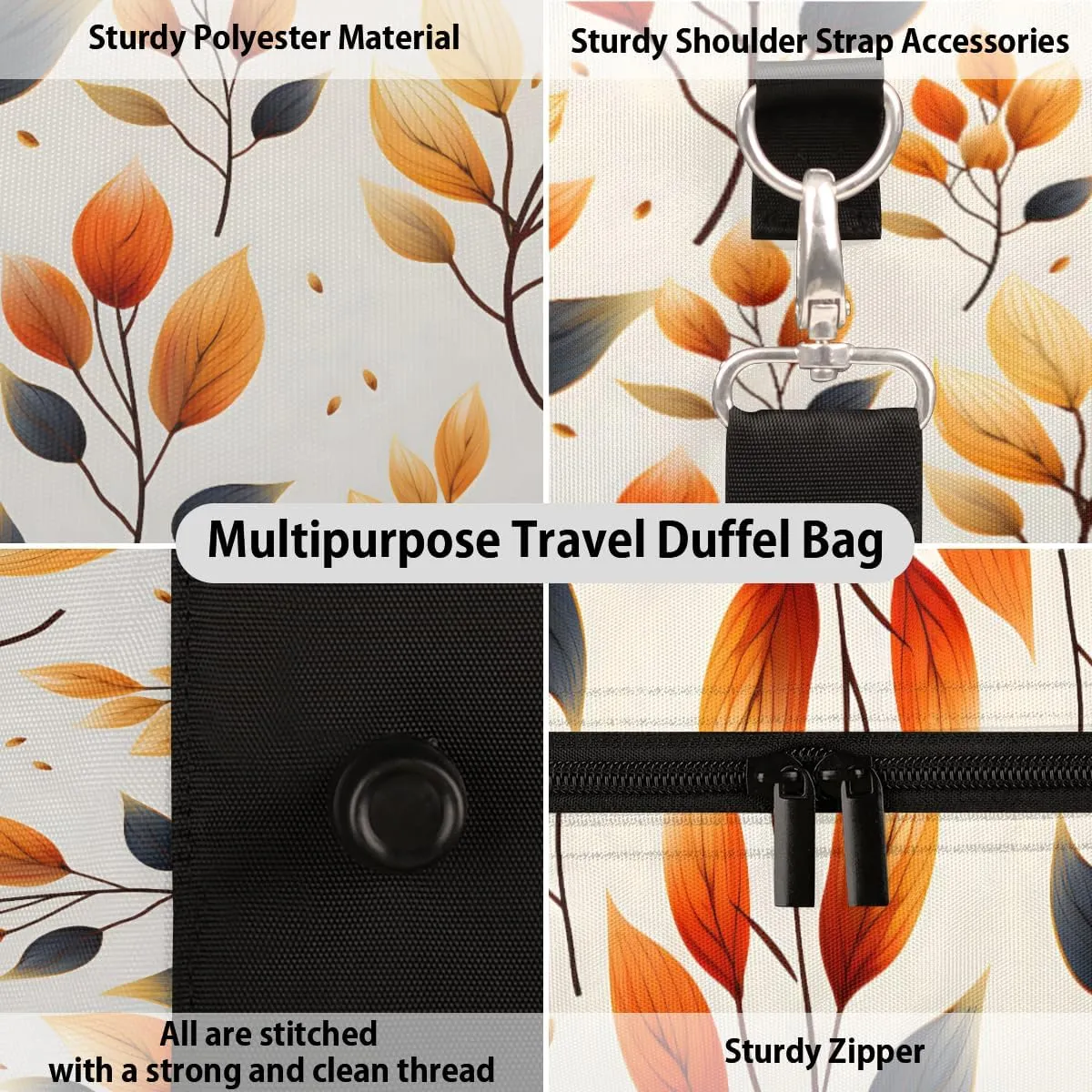 Fall Leaves Travel Duffle Bag for Women Men Gym Duffel Foldable Bag Waterproof Weekender Autumn Leaf Duffle Tote