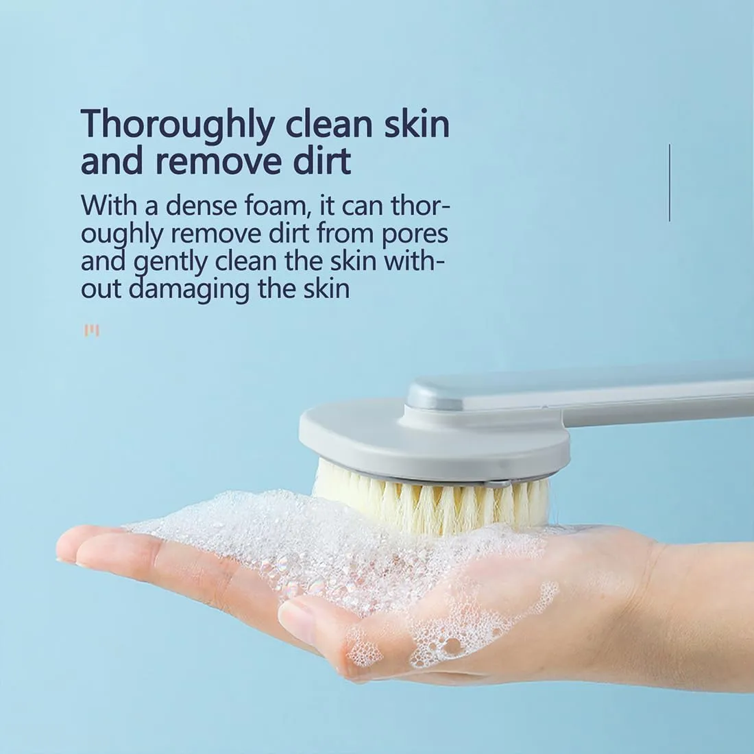 Family Essentials Long Handle Bath Massage Cleaning Brush, 14in Family Essentials Long Handled Bath Massage Brush with Soap Dispenser, One-Touch Foam Bath Shower Brush (2Pcs-E)