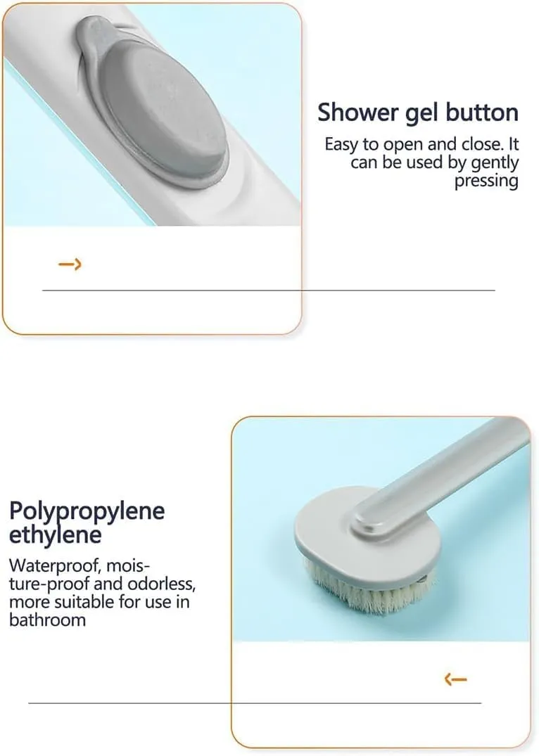 Family Essentials Long Handle Bath Massage Cleaning Brush, 14in Family Essentials Long Handled Bath Massage Brush with Soap Dispenser, One-Touch Foam Bath Shower Brush (2Pcs-E)
