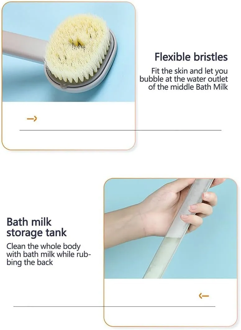 Family Essentials Long Handle Bath Massage Cleaning Brush, 14in Family Essentials Long Handled Bath Massage Brush with Soap Dispenser, One-Touch Foam Bath Shower Brush (2Pcs-E)