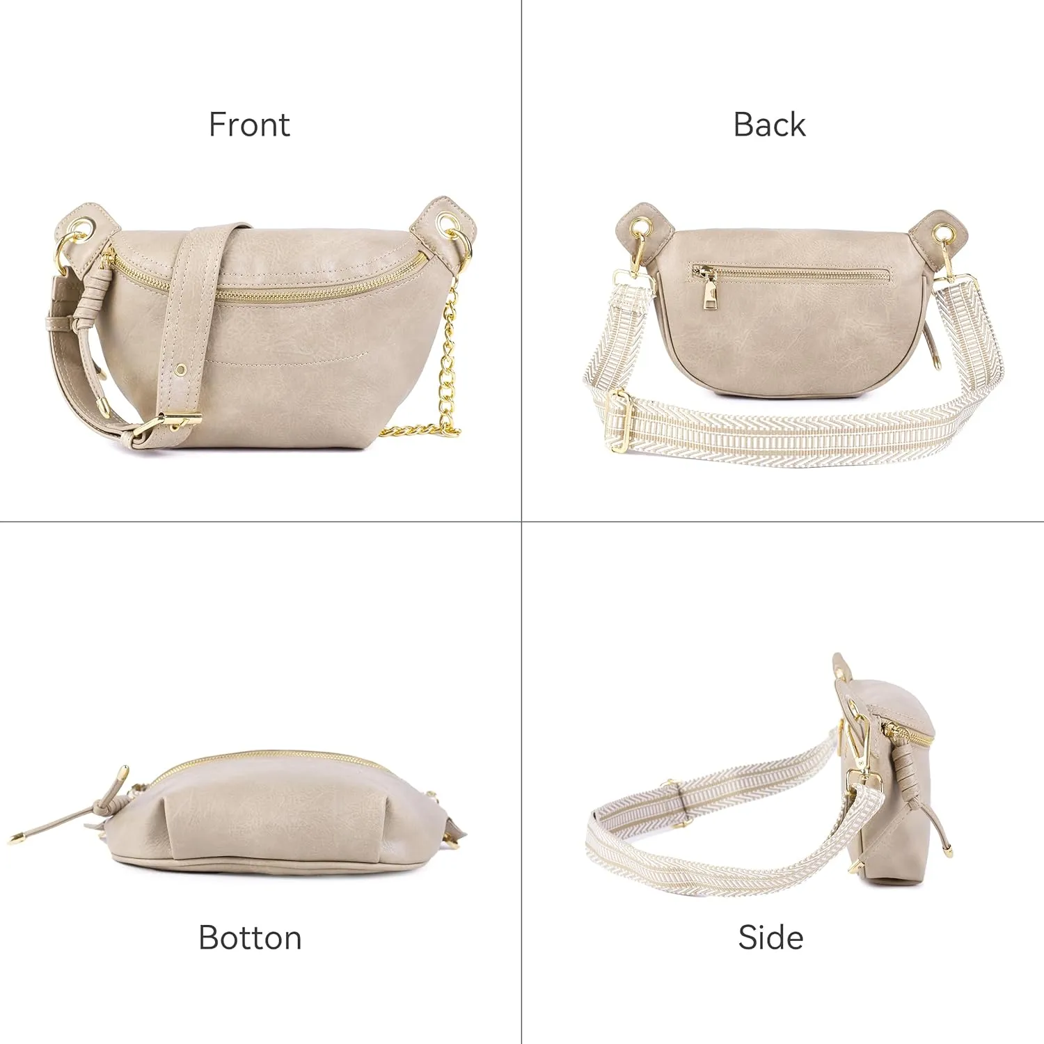 Fanny Packs for Women Cross Body Leather Belt Bag Sling Bag for Women Crossbody Purse Fashion waist packs with Two Strap