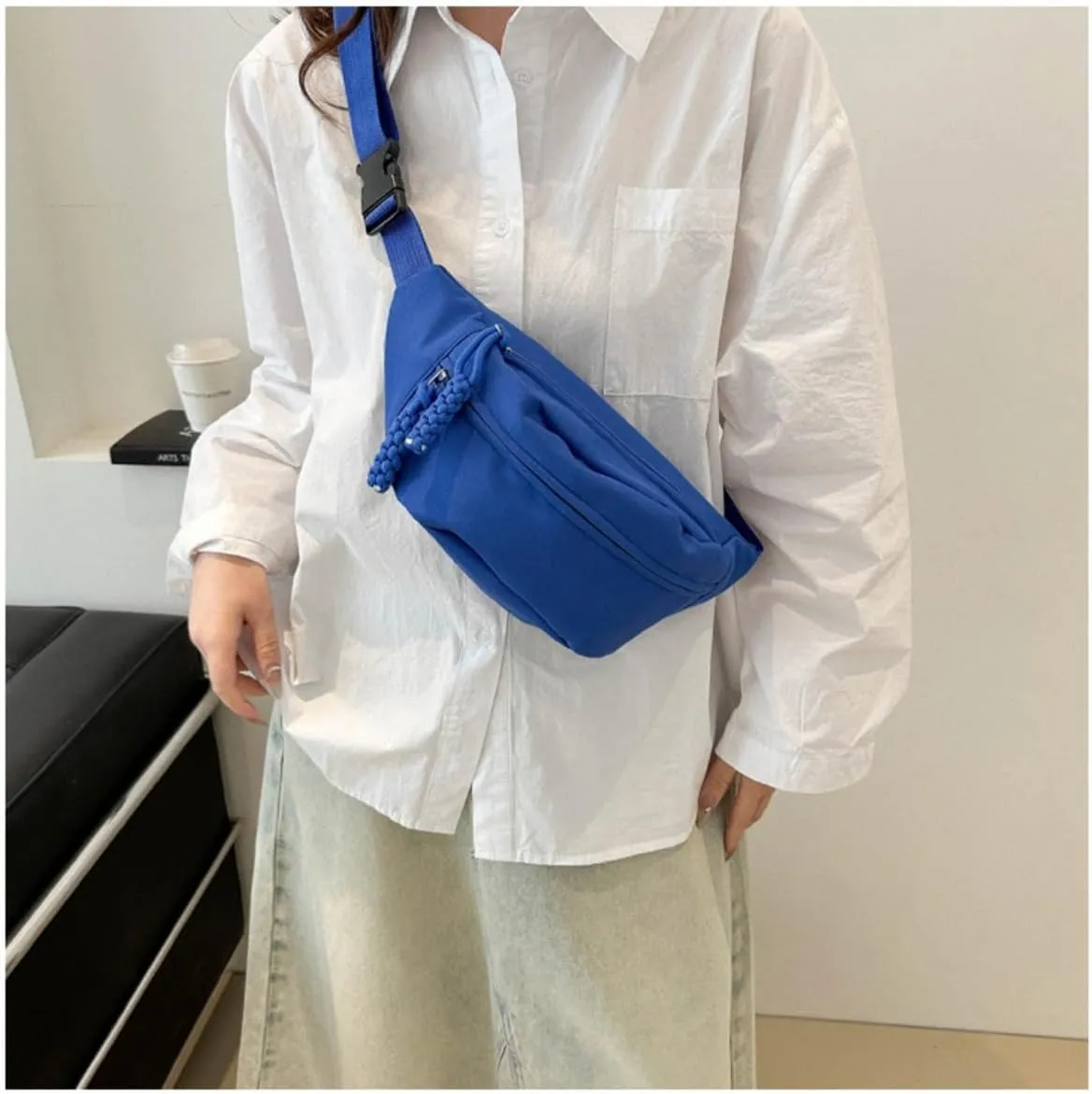 Fanny Packs for Women Men, Fashionable Waist Bags Waterproof Small Crossbody Belt Bag Bum Bag with Adjustable Strap for Outdoor Running, Hiking, Walking and Travel Black (Blue)