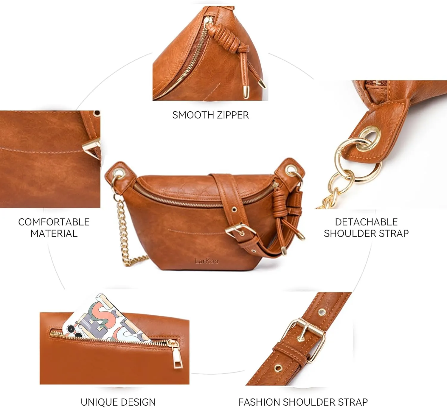 Fanny Packs for Women Vegan Leather Crossbody Bags for Girl Tassel Chest Purses Small Sling Bag with Adjustable Guitar Strap&Chain Belt (Red)