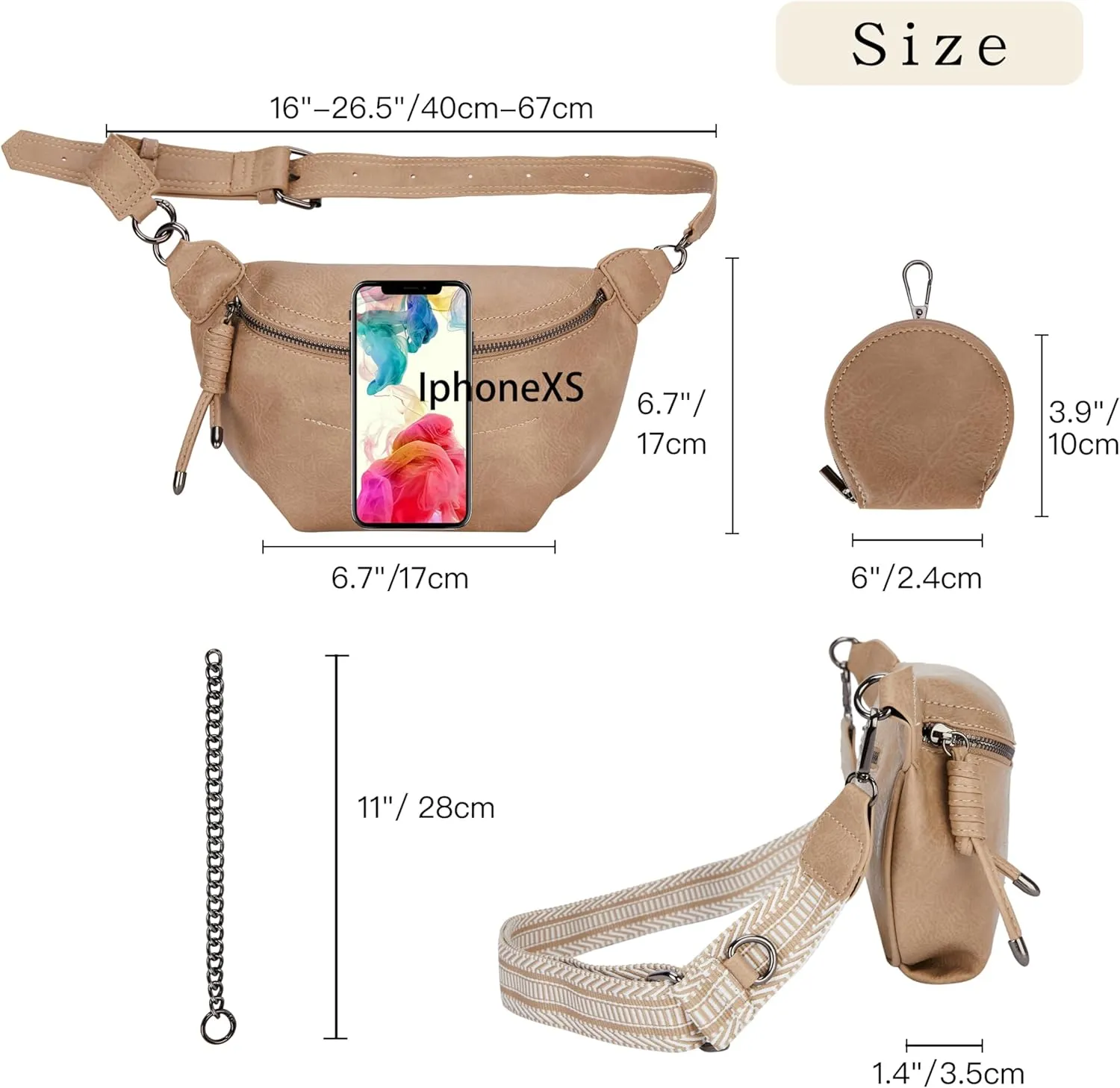 Fanny Packs Waist Bag for Women-Fashion Crossbody Bags Chest Purses Belt Bag with 2 Adjustable Strap (B-Apricot)