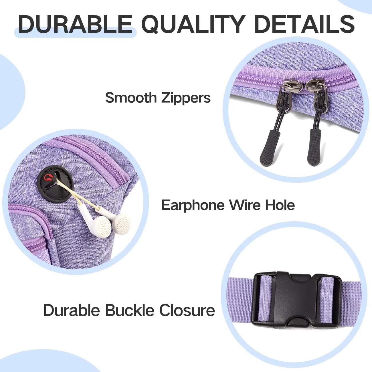 Fanny Pack,VASCHY 4 Zipped Sleeves Belt Waist Bum Hip Bag Pouch Pack for Women W 60in Extra Long Strap Purple