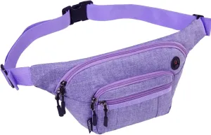 Fanny Pack,VASCHY 4 Zipped Sleeves Belt Waist Bum Hip Bag Pouch Pack for Women W 60in Extra Long Strap Purple