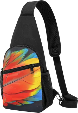 Fantastic Parrot Feather Print Chest Bag Shoulder Bag for Men Women Chest Bag Travel Shoulder Bag Hiking Shoulder Bag, Black, One Size, Black, One Size