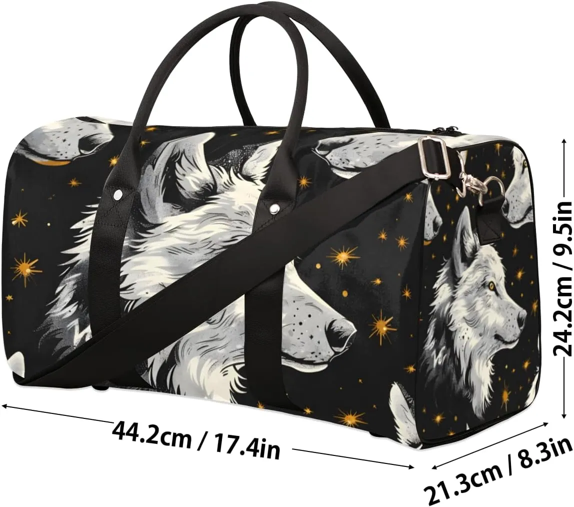 Fantasy Wolves Travel Duffle Bag for Women Men Gym Duffel Foldable Bag Waterproof Weekender Night Forest Duffle Tote