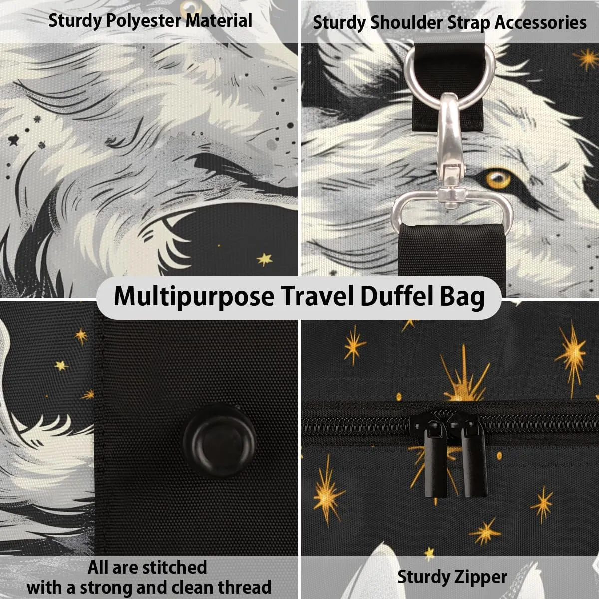 Fantasy Wolves Travel Duffle Bag for Women Men Gym Duffel Foldable Bag Waterproof Weekender Night Forest Duffle Tote