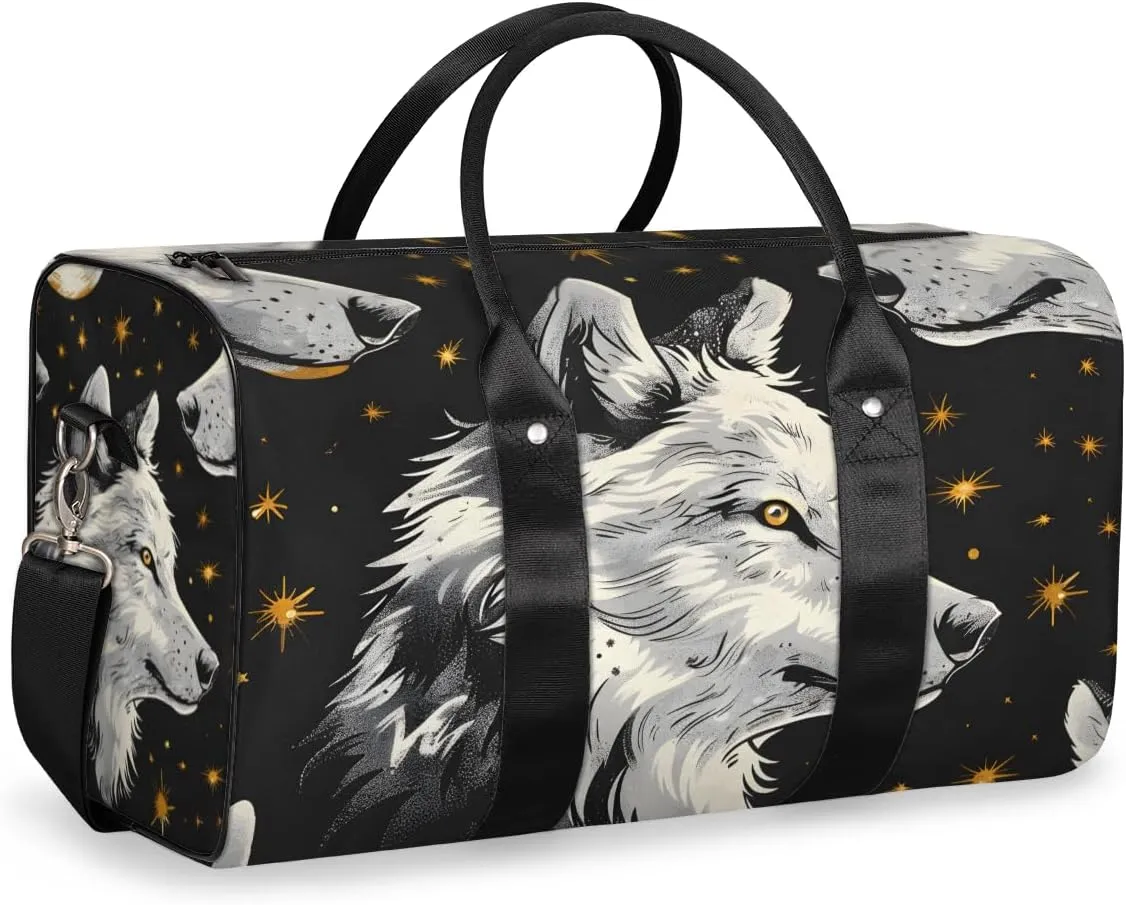 Fantasy Wolves Travel Duffle Bag for Women Men Gym Duffel Foldable Bag Waterproof Weekender Night Forest Duffle Tote